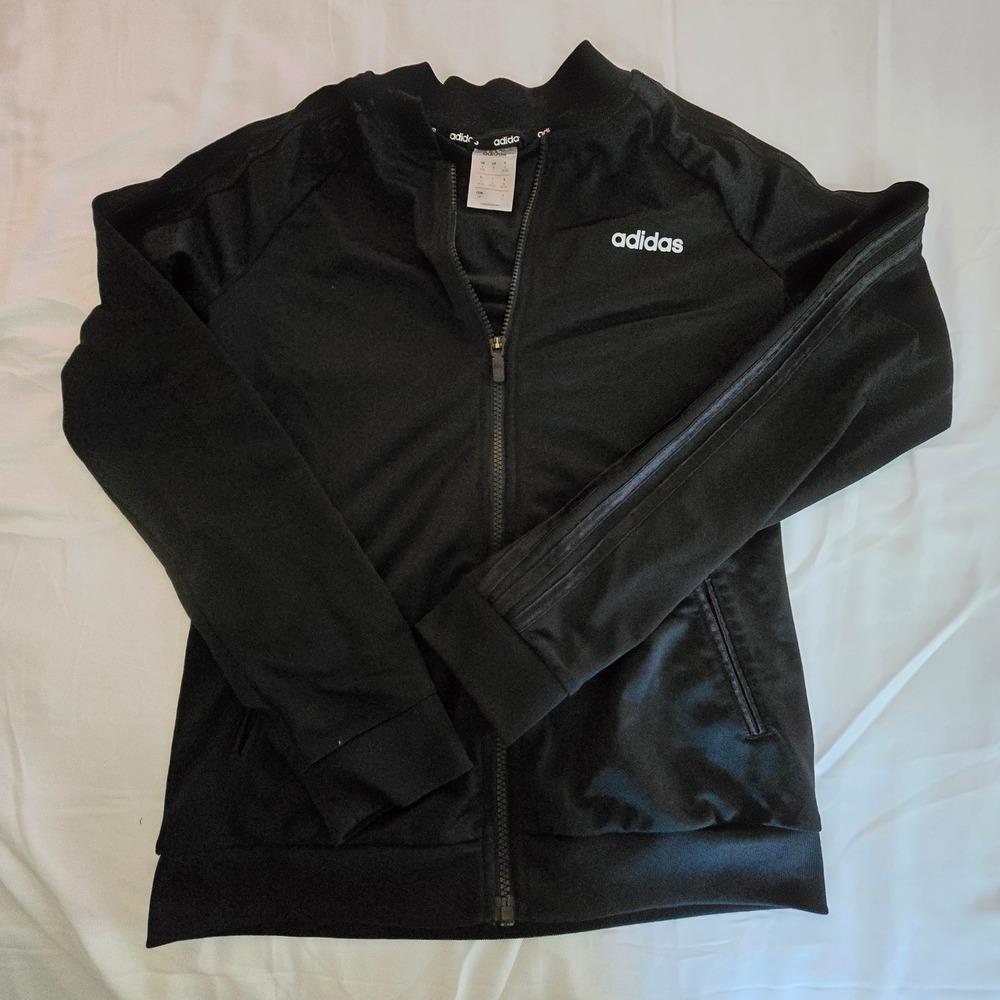 Adidas Essentials 3-Stripes Track Jacket Black Sporty Full Zip Y2K Streetwear